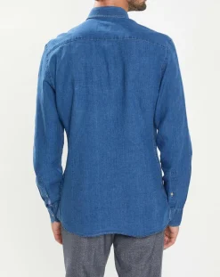 Chemise Slim Fit en Lin & Coton Saharien bleu moyen