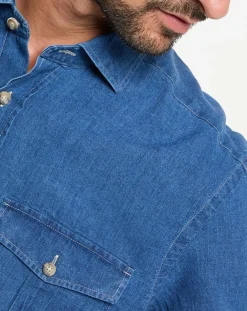 Chemise Slim Fit en Lin & Coton Saharien bleu moyen