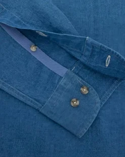 Chemise Slim Fit en Lin & Coton Saharien bleu moyen