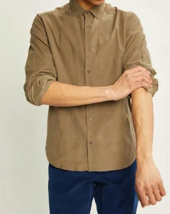 Chemise slim fit en Velours milleraies kaki