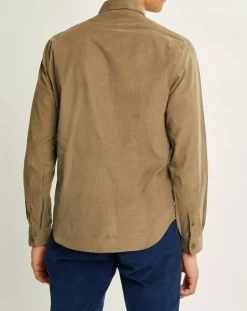 Chemise slim fit en Velours milleraies kaki