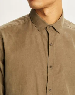 Chemise slim fit en Velours milleraies kaki