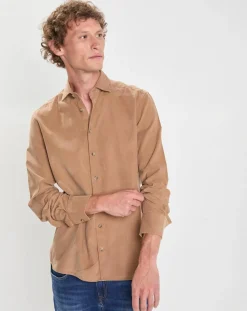 Chemise Slim Fit en Velours Milleraies beige
