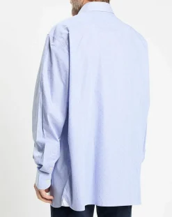 Chemise Slim Fit Jacquard à rayures milleraies bleue