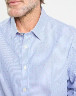 Chemise Slim Fit Jacquard à rayures milleraies bleue
