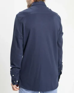 Chemise Slim Fit manches longues piquée unie bleu foncé