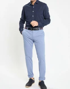 Chemise Slim Fit manches longues piquée unie bleu foncé