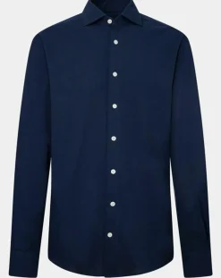 Chemise Slim Fit manches longues piquée unie bleu foncé