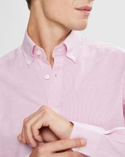 Chemise Slim Fit Milleraie Oxford blanc/rose