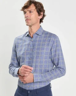 Chemise Slim Fit Prince de Galles bleu moyen