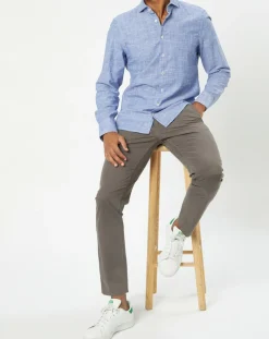 Chemise slim fit rayures & broderies shaped fit bleue