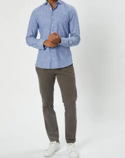 Chemise slim fit rayures & broderies shaped fit bleue