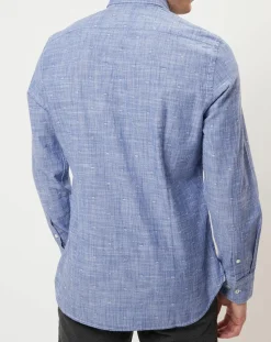 Chemise slim fit rayures & broderies shaped fit bleue