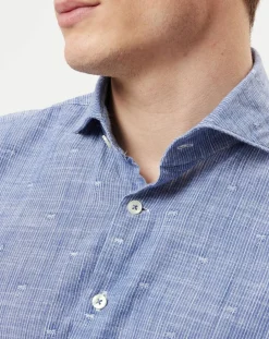 Chemise slim fit rayures & broderies shaped fit bleue