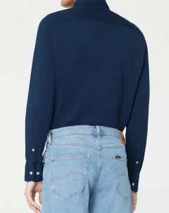 Chemise Slim Fit Unie Piquée bleu marine