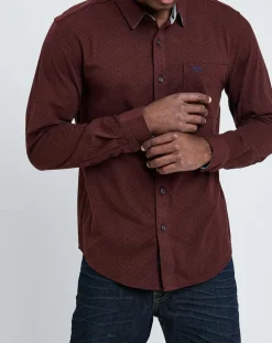 Chemise Slim Flex motifs rouge foncé/marine