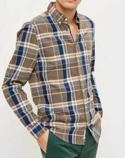 Chemise slim Pilou à carreaux camel/bleu