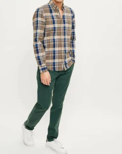 Chemise slim Pilou à carreaux camel/bleu