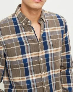 Chemise slim Pilou à carreaux camel/bleu