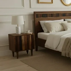 Chevet 1 porte droit Manguier Ramon Naturel - 45x40x50 cm