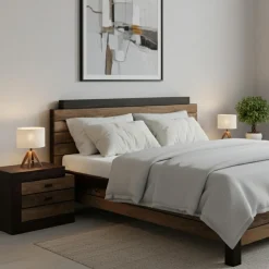 Chevet bois bicolore - débord droite Naturel - 54x38x42 cm