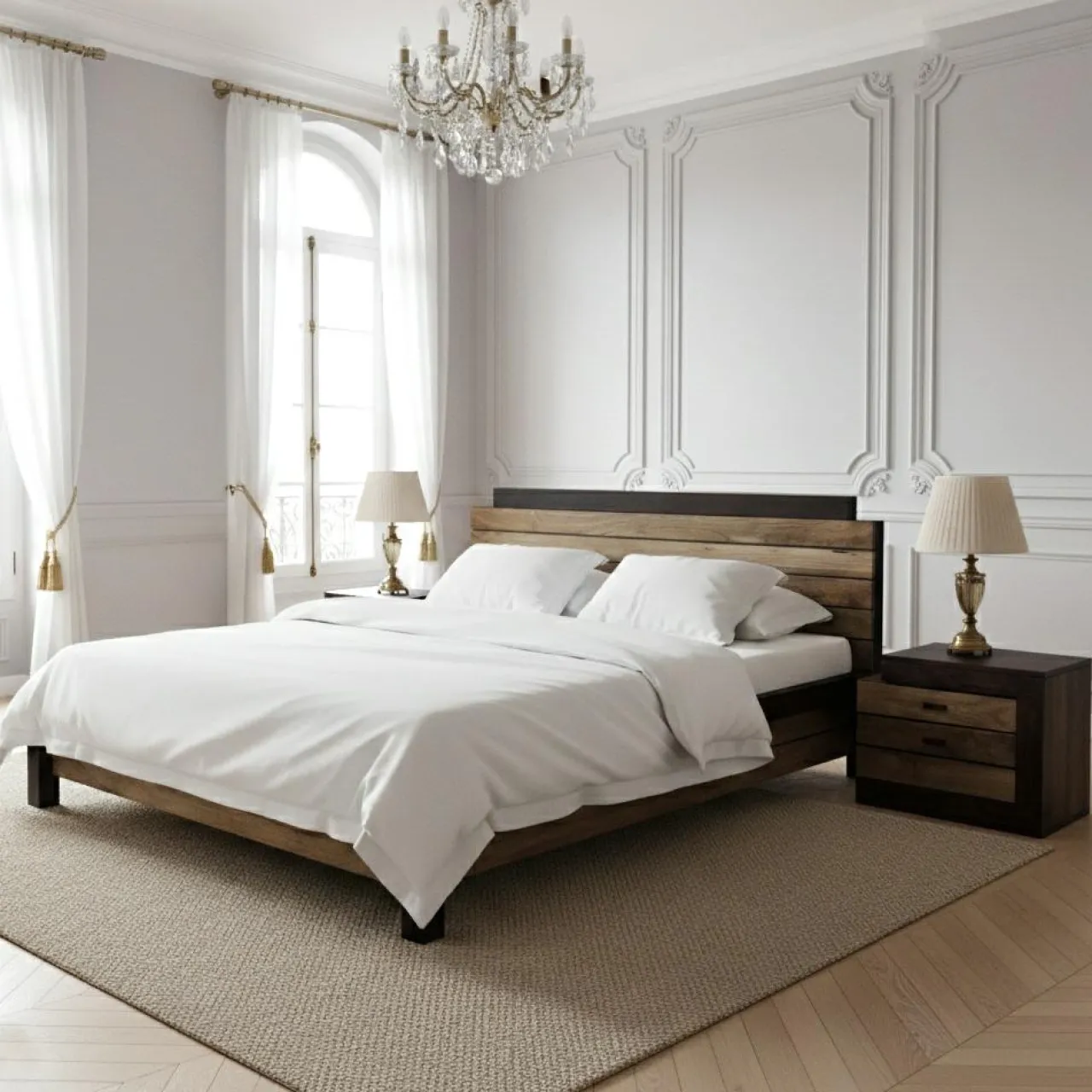 Chevet bois bicolore - débord gauche Naturel - 54x38x42 cm