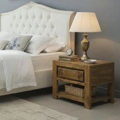 Chevet bois strié 1T Acacia Verone Marron - 55x40x45 cm