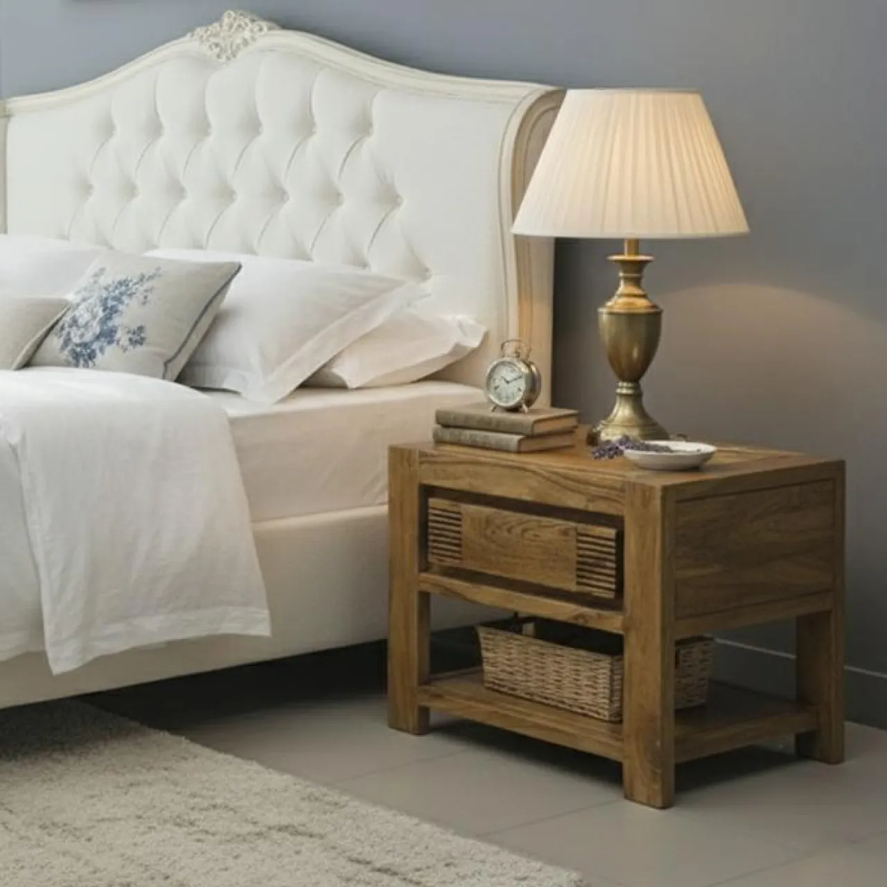 Chevet bois strié 1T Acacia Verone Marron - 55x40x45 cm