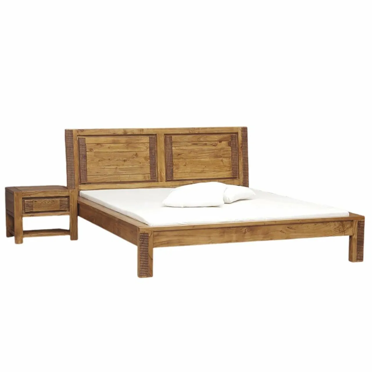 Chevet bois strié 1T Acacia Verone Marron - 55x40x45 cm