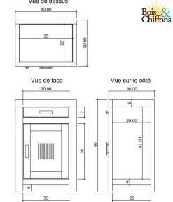 Chevet strié bois - Charnière gauche Marron - 40x30x60 cm