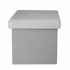Coffre Pouf pliable imitation fourrure Leo gris - 38x38x38 cm