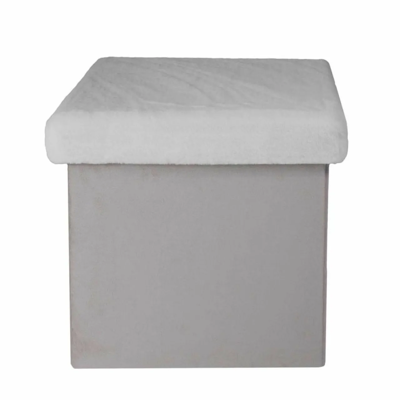 Coffre Pouf pliable imitation fourrure Leo gris - 38x38x38 cm