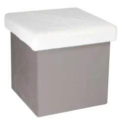 Coffre Pouf pliable imitation fourrure Leo gris - 38x38x38 cm