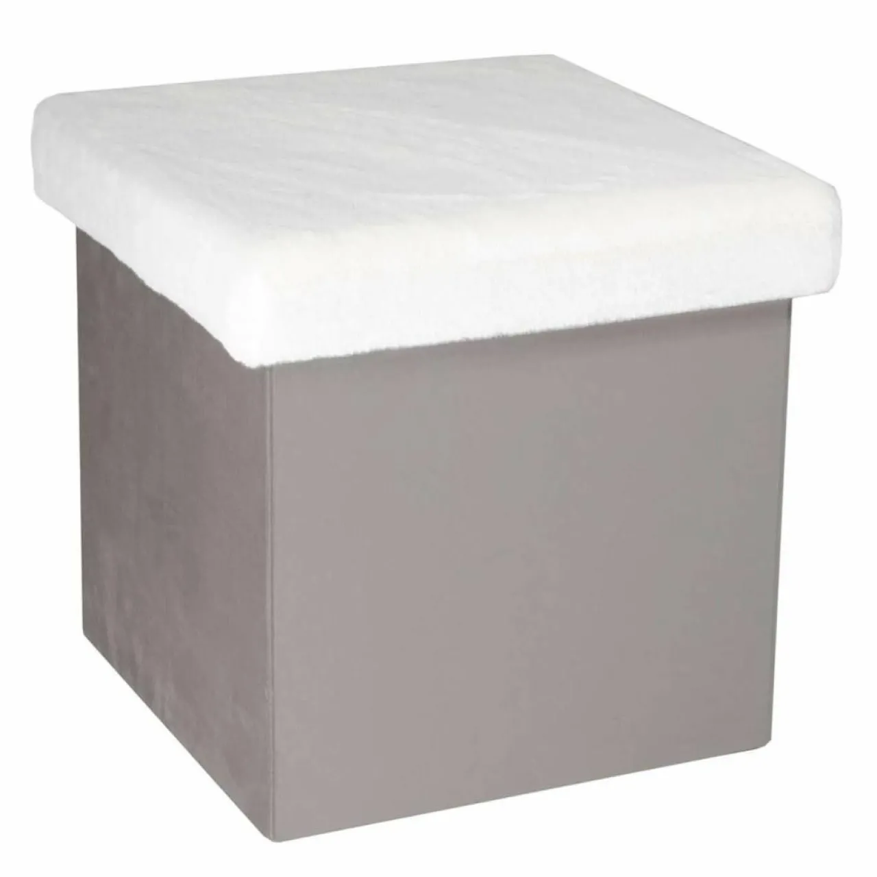 Coffre Pouf pliable imitation fourrure Leo gris - 38x38x38 cm