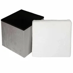 Coffre Pouf pliable imitation fourrure Leo gris - 38x38x38 cm