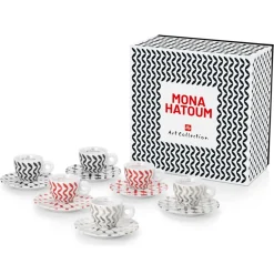 Coffret de 6 Tasses Espresso en Porcelaine Signé Mona Hatoum rouge/noir/gris - 55 ml