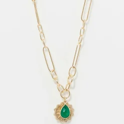 Collier Rachelle Onyx Vert en laiton doré