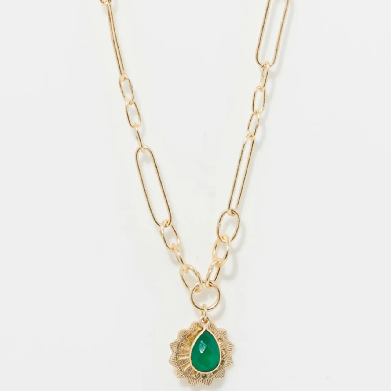 Collier Rachelle Onyx Vert en laiton doré