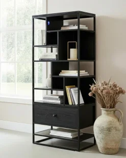 Como - Grande étagère industrielle en teck massif et métal noir