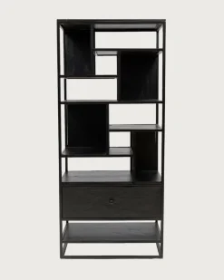 Como - Grande étagère industrielle en teck massif et métal noir