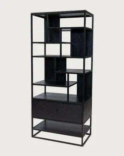 Como - Grande étagère industrielle en teck massif et métal noir