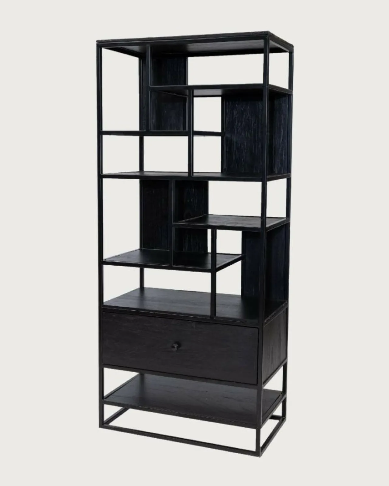 Como - Grande étagère industrielle en teck massif et métal noir