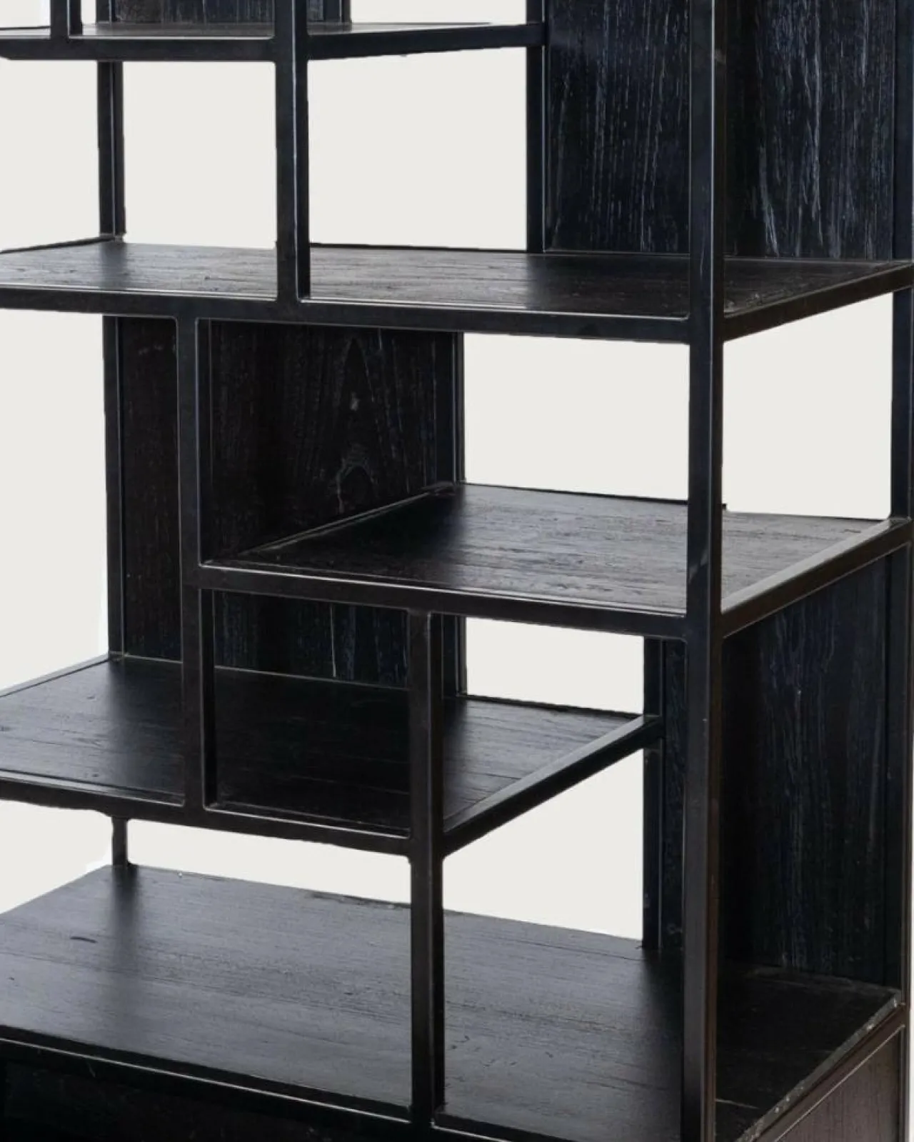 Como - Grande étagère industrielle en teck massif et métal noir
