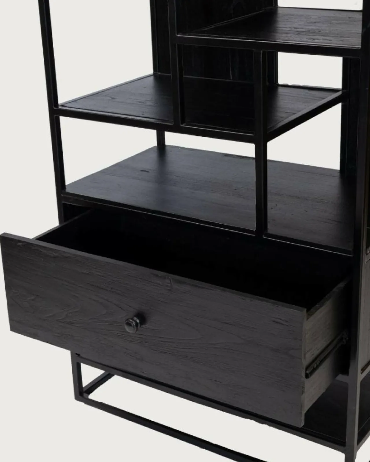 Como - Grande étagère industrielle en teck massif et métal noir