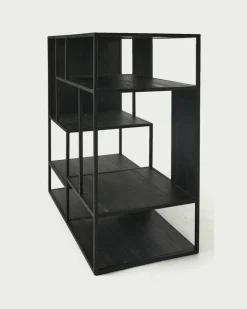 Como - Petite étagère industrielle en teck massif et métal noir