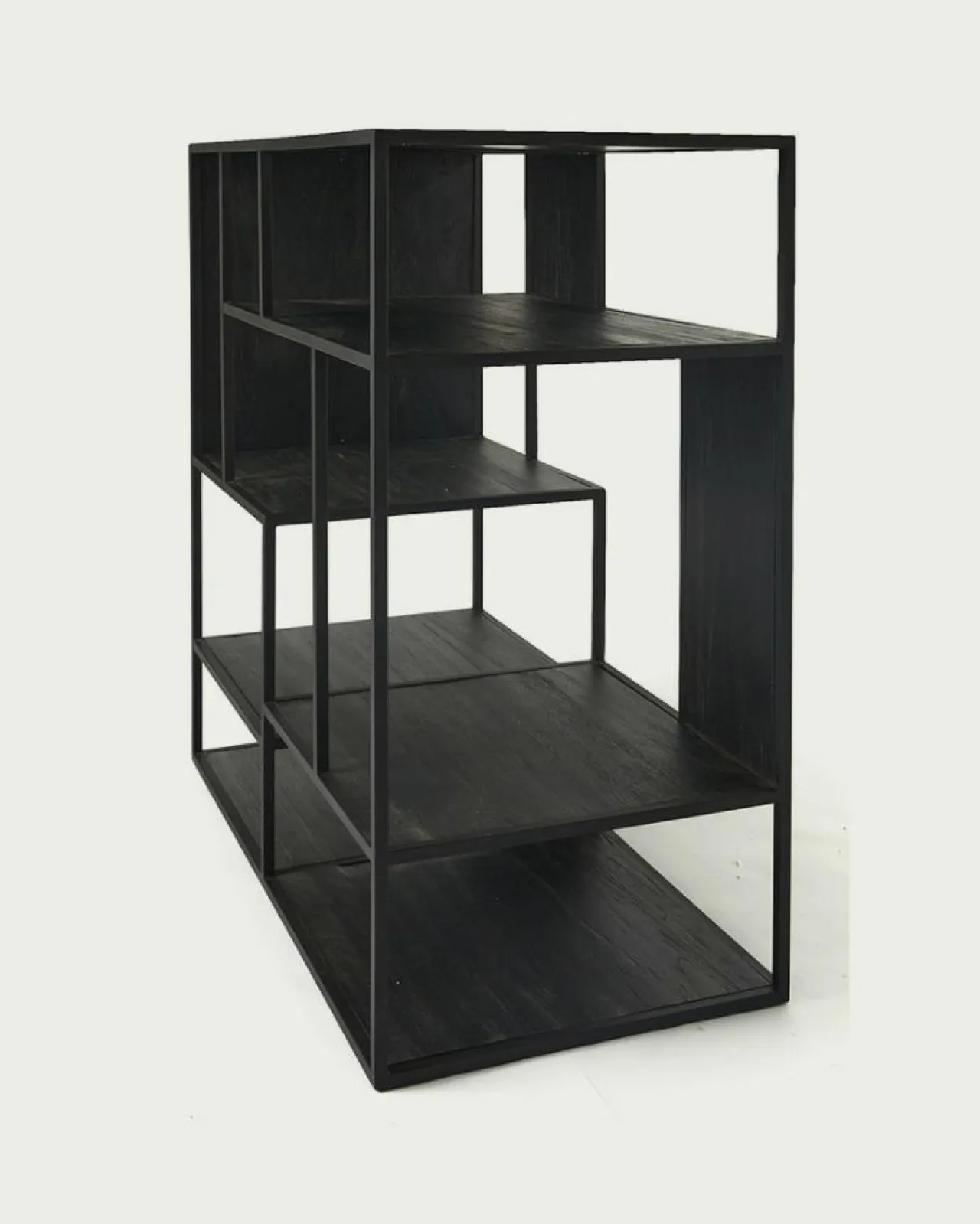 Como - Petite étagère industrielle en teck massif et métal noir