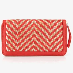 Compagnon en Cuir et Raphia Fypurse rouge - 19.5x11 cm