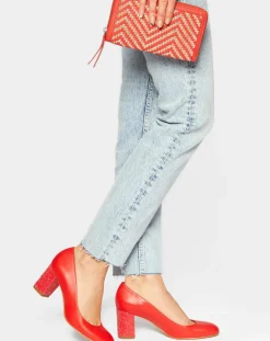 Compagnon en Cuir et Raphia Fypurse rouge - 19.5x11 cm