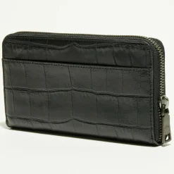 Compagnon Homme en Cuir croco Accordion noir - 9.9x18.9 cm