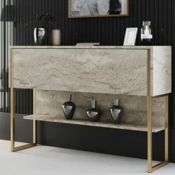 Console Luxe travertin/doré - 120x80x30 cm